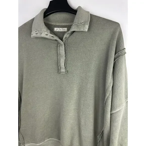 We The Free People Camden Henley Long Sleeve Sweatshirt XS Slouchy Boho Grunge - Picture 7 of 15